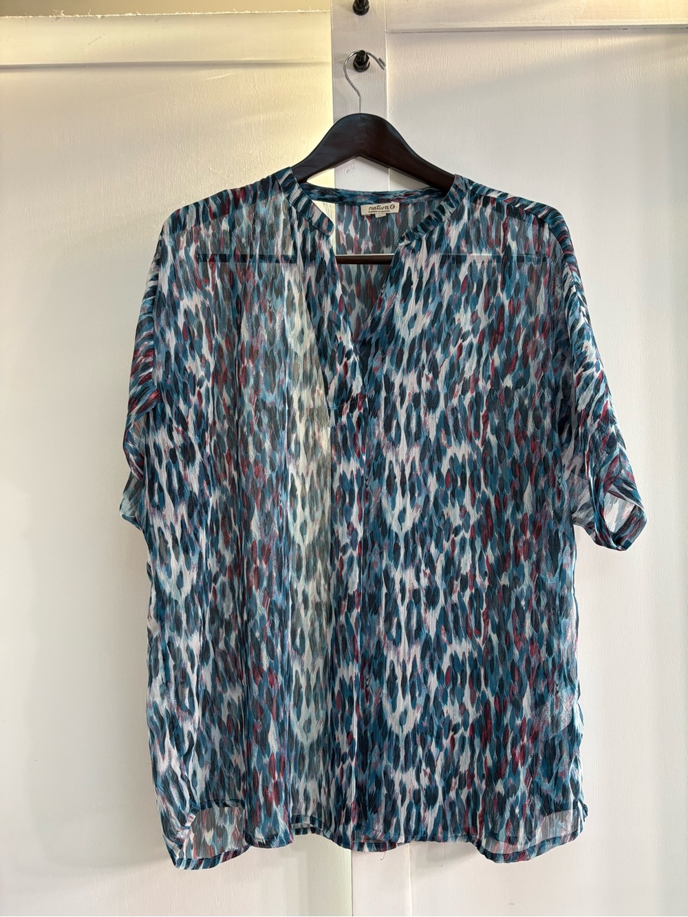 Natura XXL Printed Teal Sheet Short-Sleeve Blouse